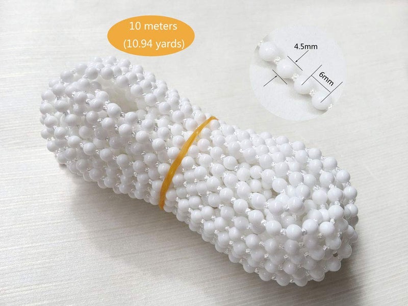 Luanxu 10 Meters (10.94 Yards) with 10 PCS of Connectors for Roller Blind Bead Chain Cord Venetian Honeycomb Vertical Shade Blind Cord for Roller Blind Replacement Parts Repair Fittings (White) - Image 2